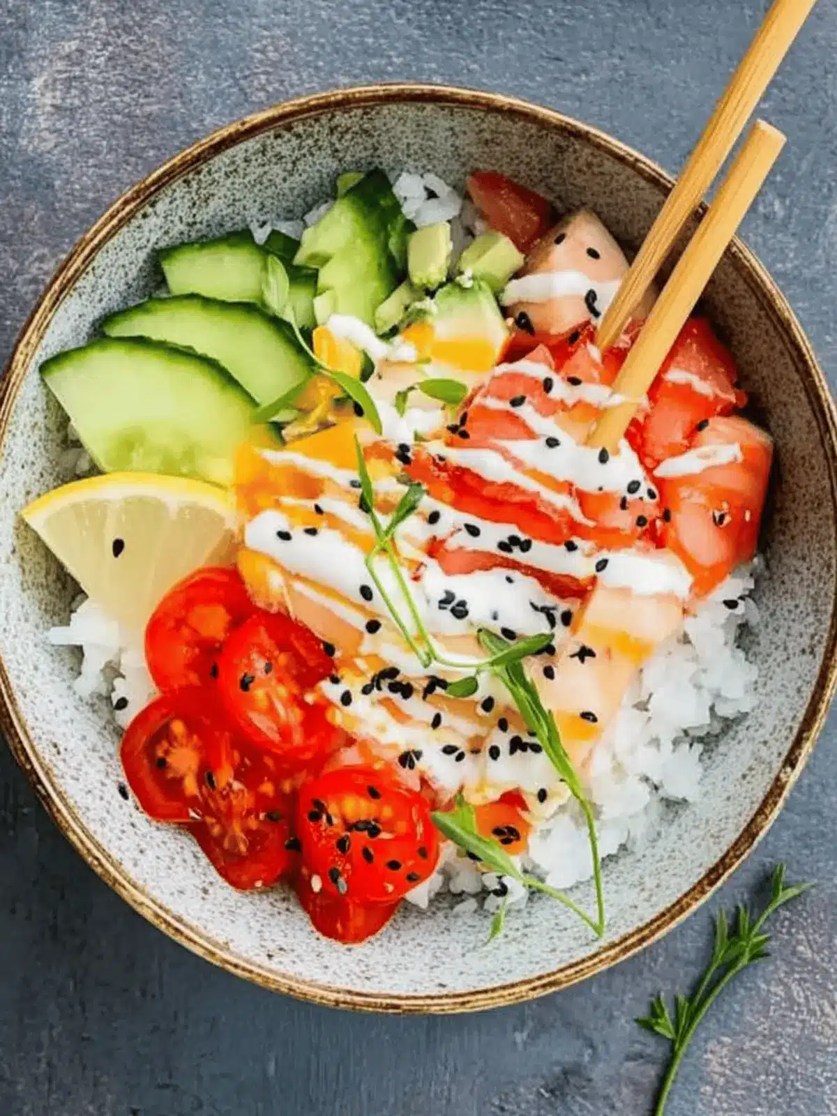 Bunte Sushi-Schüssel mit Lachs und Avocado