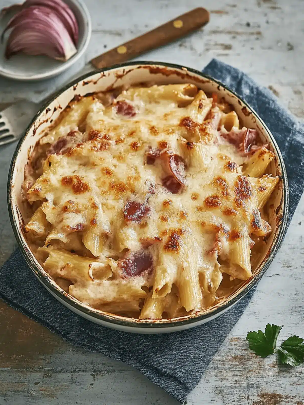 Nudelauflauf mit Schinken und Käse