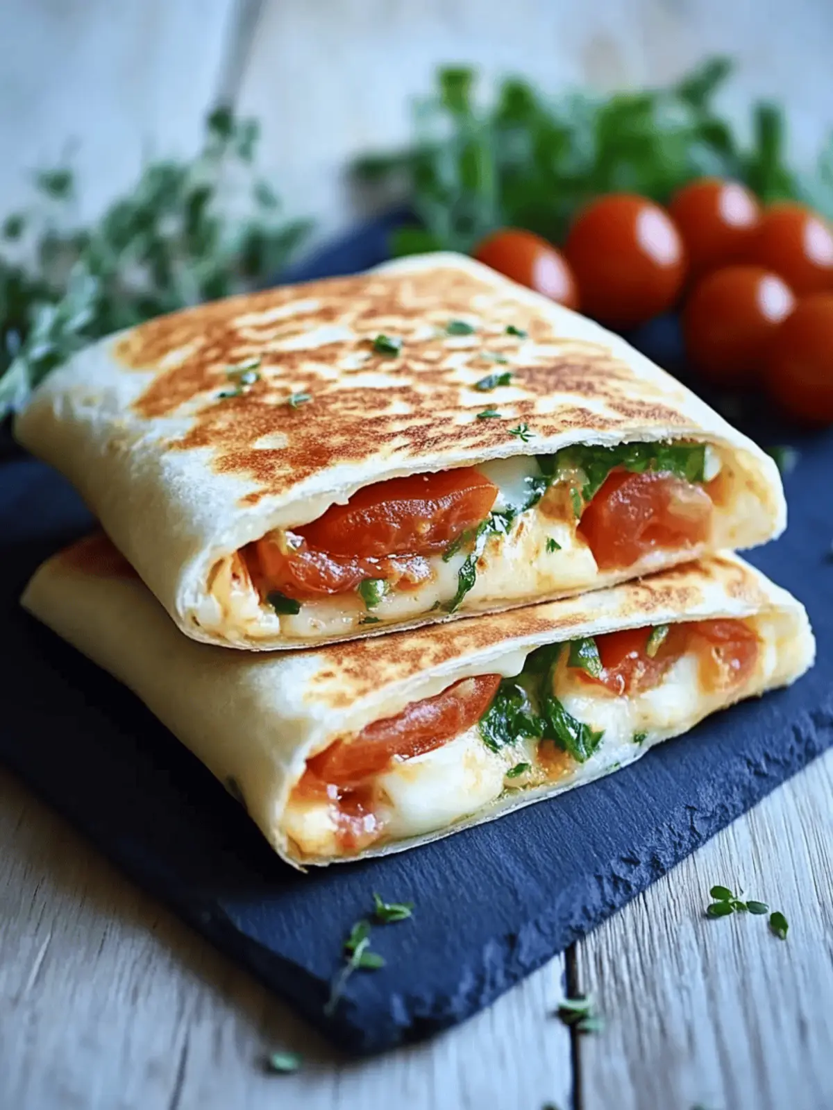 Frühstückswrap mit Ei, Käse und Tomaten