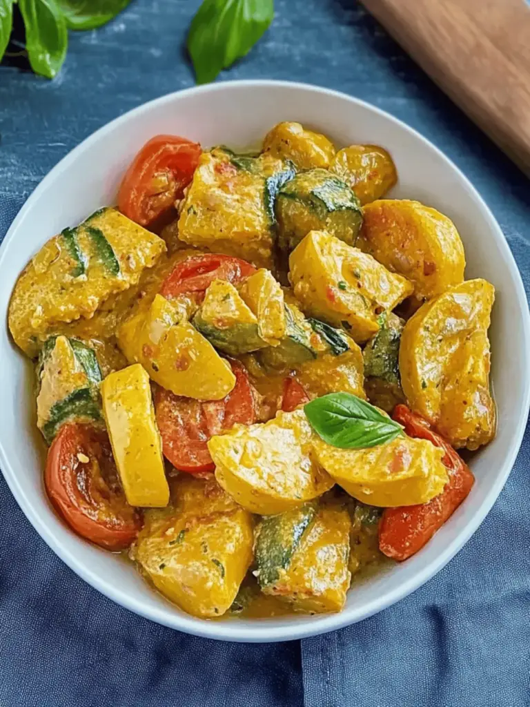 Creamy dumpling pan with zucchini and tomatoes