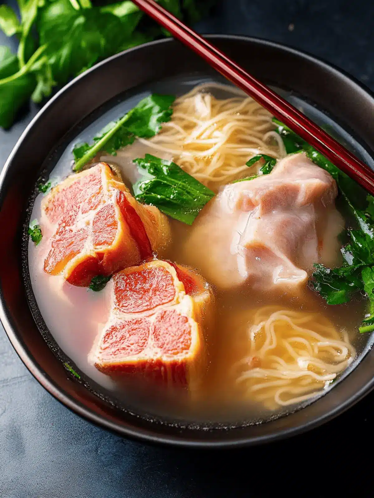 Wonton- und BBQ-Schweinefleisch-Nudelsuppe genießen 3 Wonton- und BBQ-Schweinefleisch-Nudelsuppe