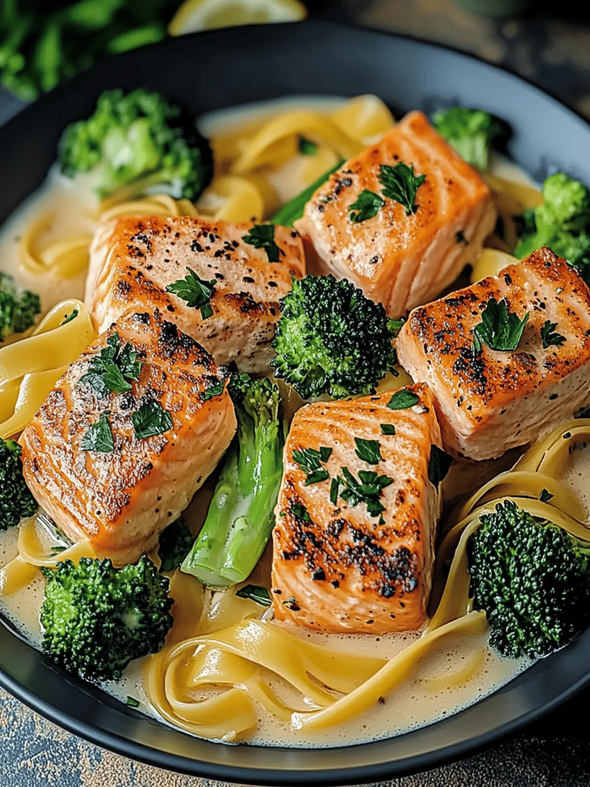 Gebratener Lachs und Brokkoli Alfredo für Gourmets 2 Gebratener Lachs und Brokkoli Alfredo