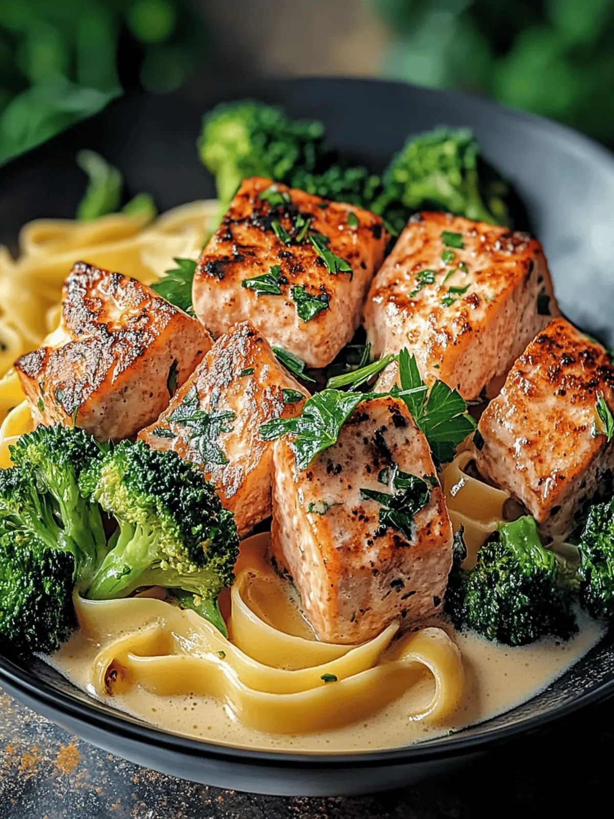 Gebratener Lachs und Brokkoli Alfredo