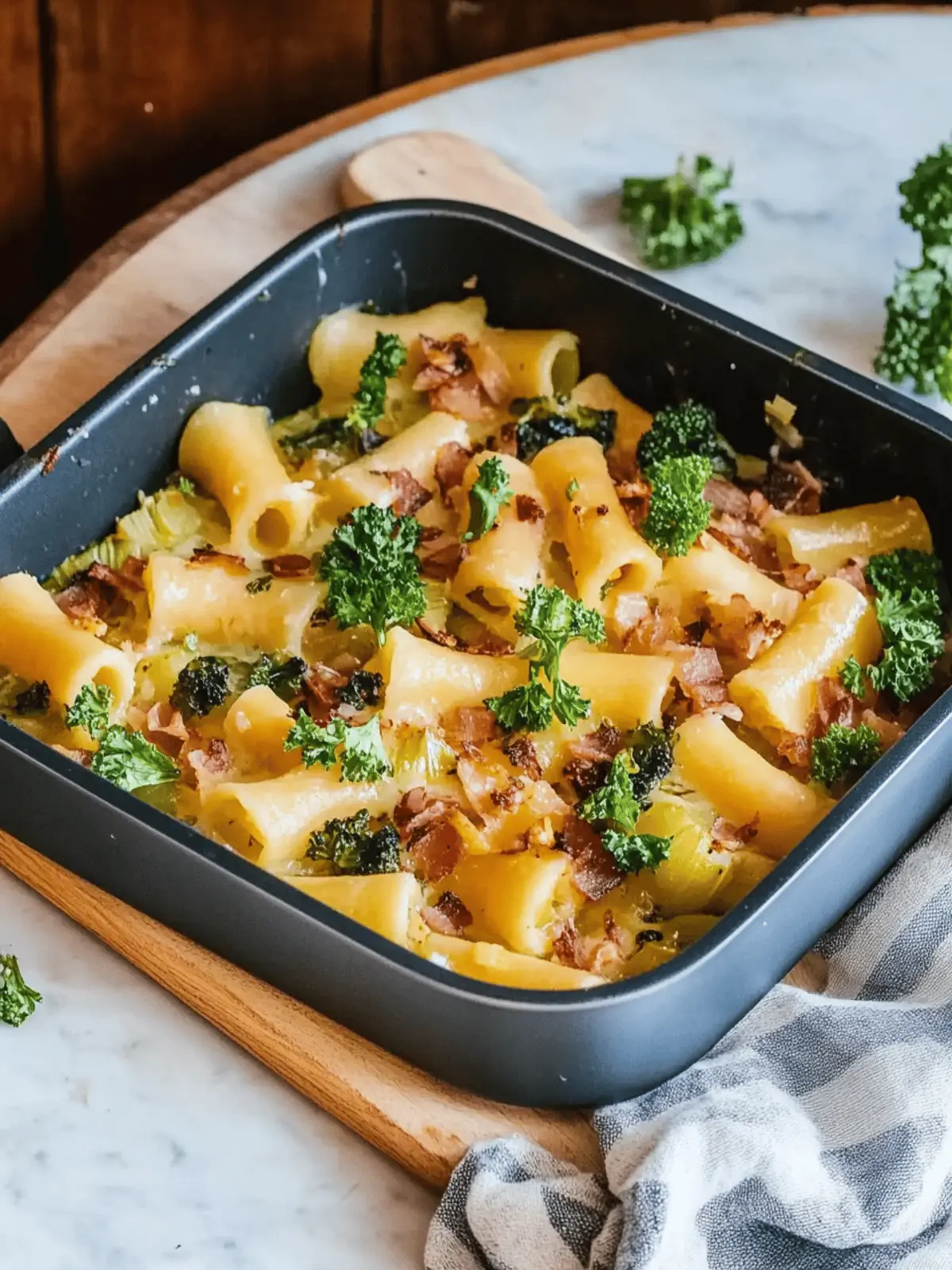 Veganes Nudel-Schinken-Gratin mit Brokkoli