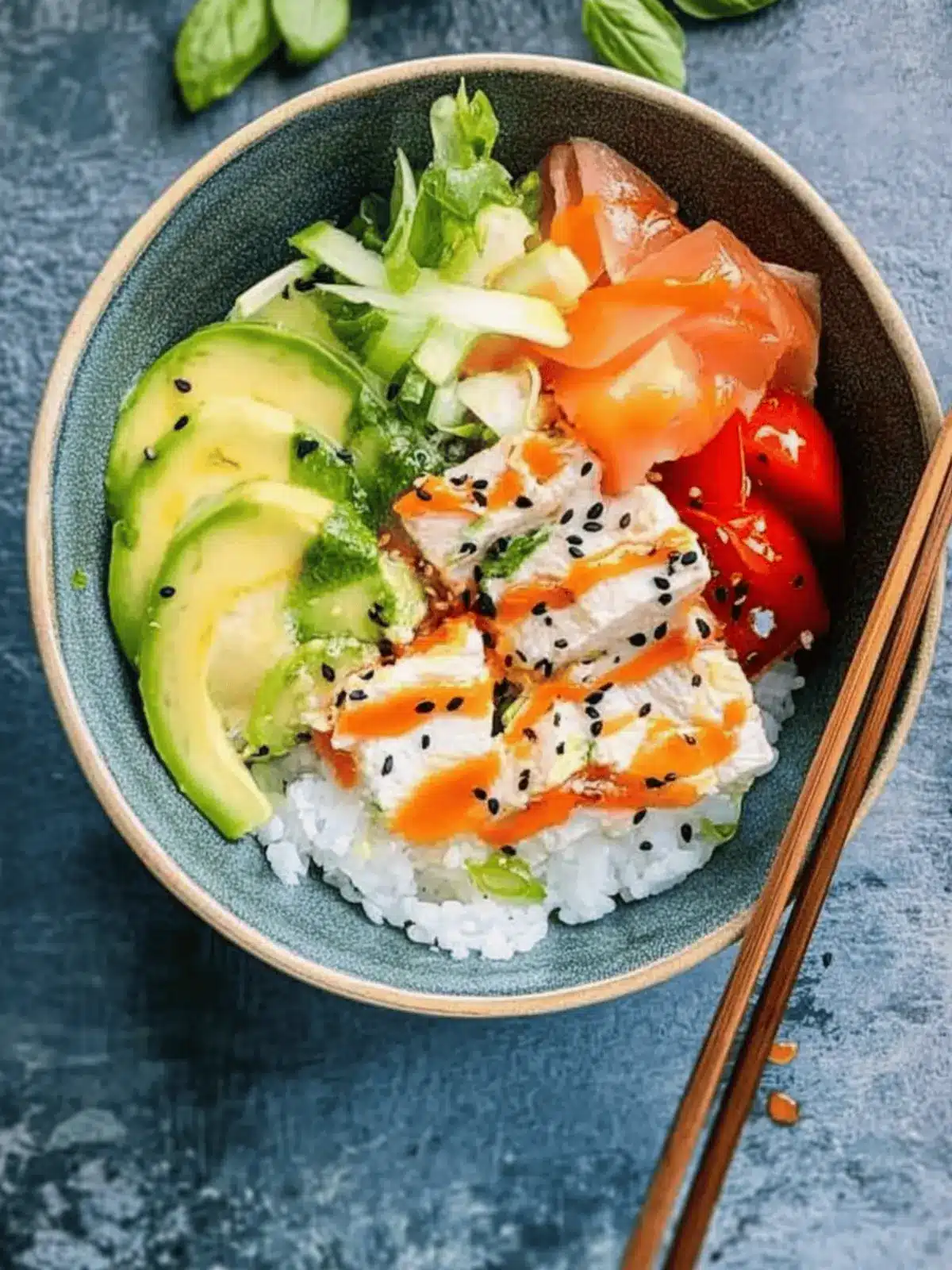 Bunte Sushi-Schüssel mit Lachs und Avocado