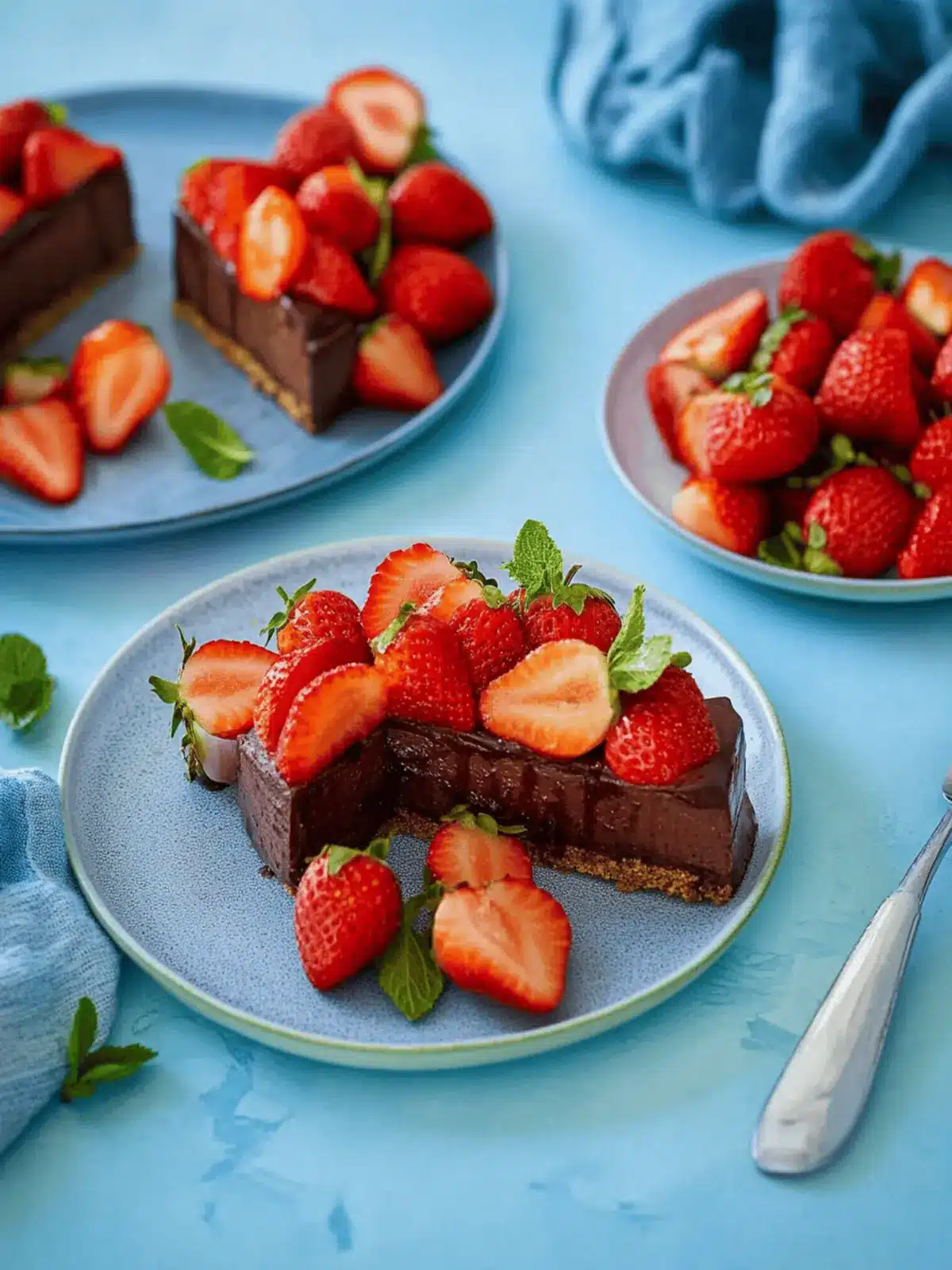 Creamy chocolate cheesecake with strawberries without base
