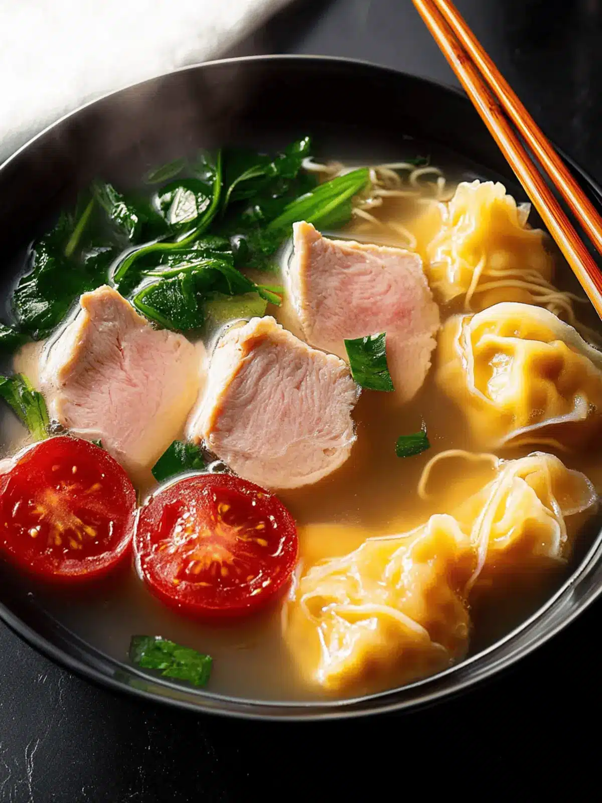 Wonton- und BBQ-Schweinefleisch-Nudelsuppe genießen 4 Wonton- und BBQ-Schweinefleisch-Nudelsuppe