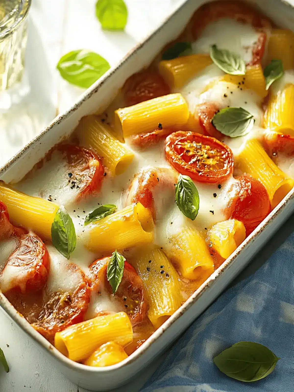 Cremiger Nudelauflauf mit Tomaten und Mozzarella