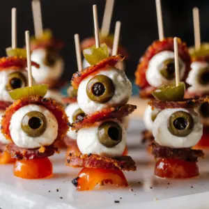 Skewers mit Salami-Augen für Halloween-Spaß