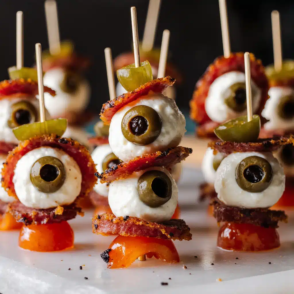 Skewers mit Salami-Augen für Halloween-Spaß