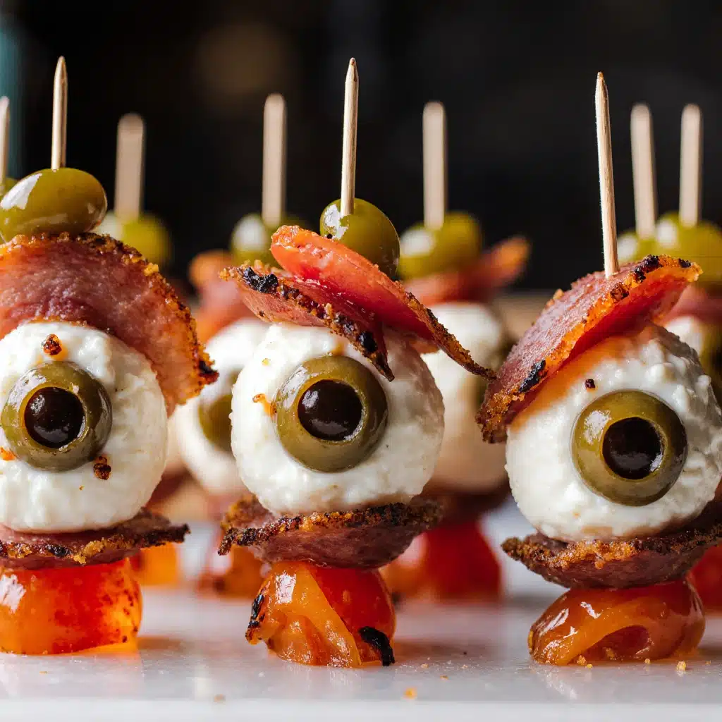 Skewers mit Salami-Augen für Halloween-Spaß