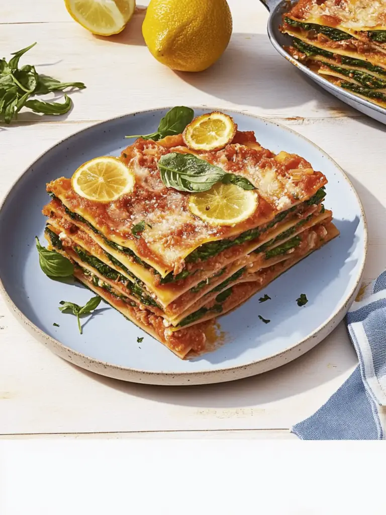 Vegetarische Spinat-Gemüse-Lasagne mit Tomatensoße