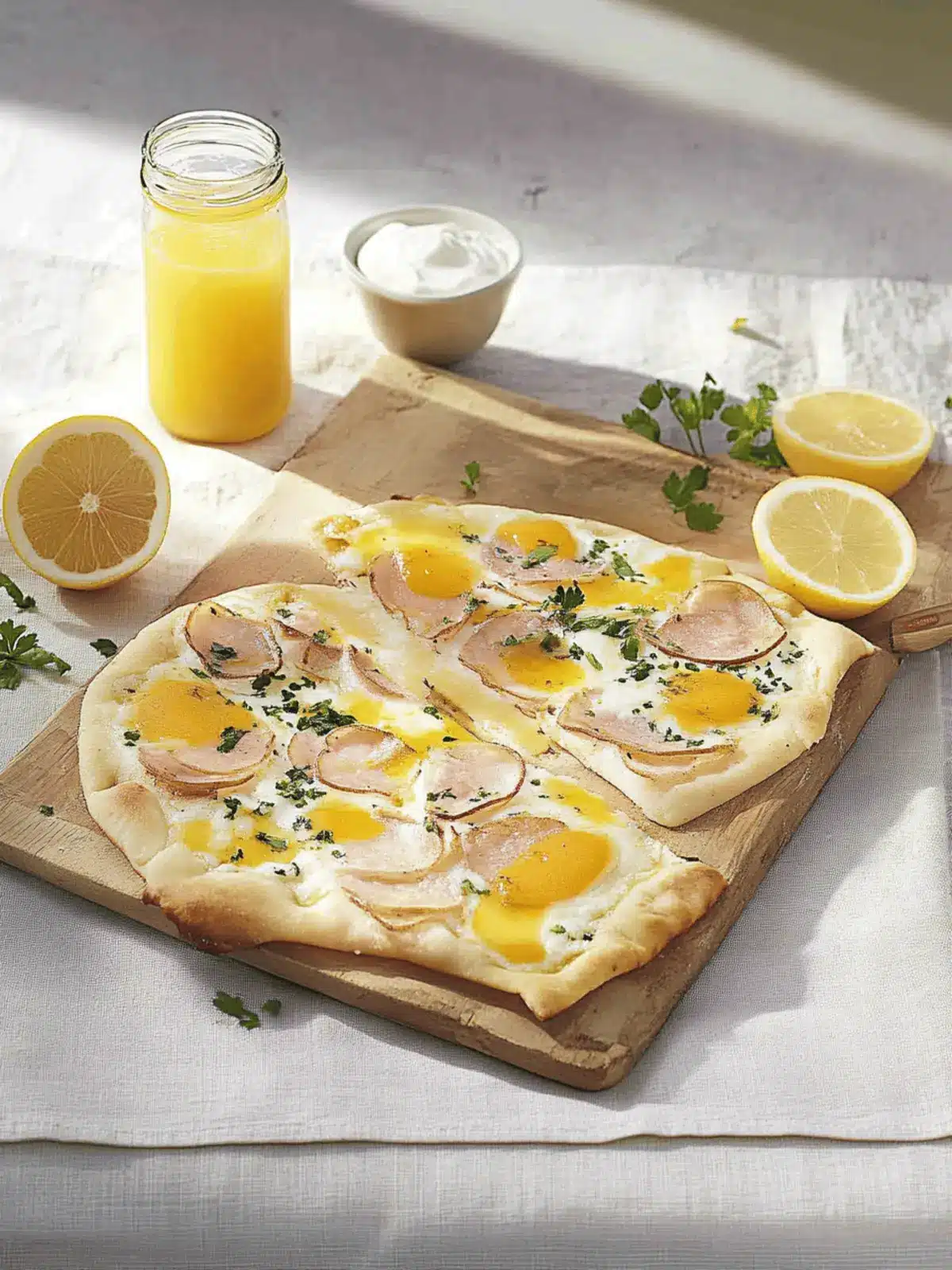 Breakfast Tarte Flambée with Fried Egg