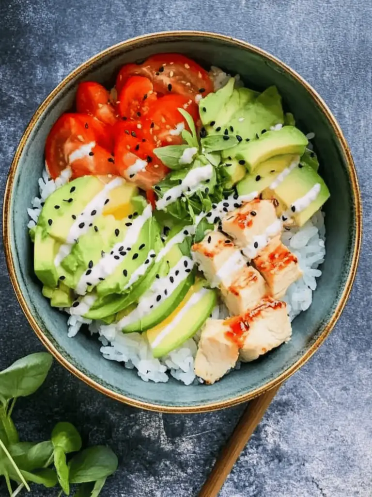 Bunte Sushi-Schüssel mit Lachs und Avocado