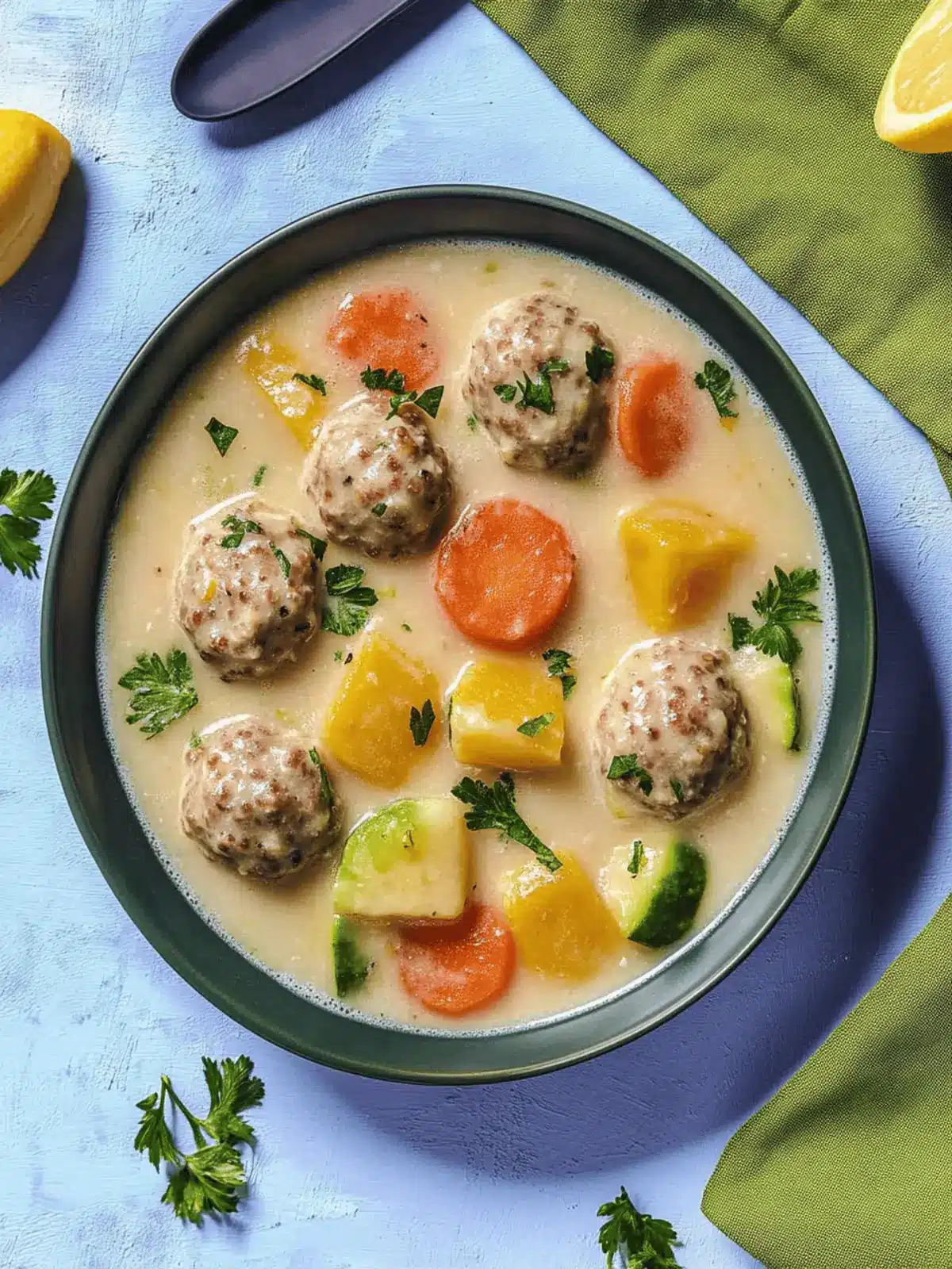 Kohlrabi Suppentopf mit Hackbällchen für die Familie 2 Kohlrabi Suppentopf mit Hackbällchen