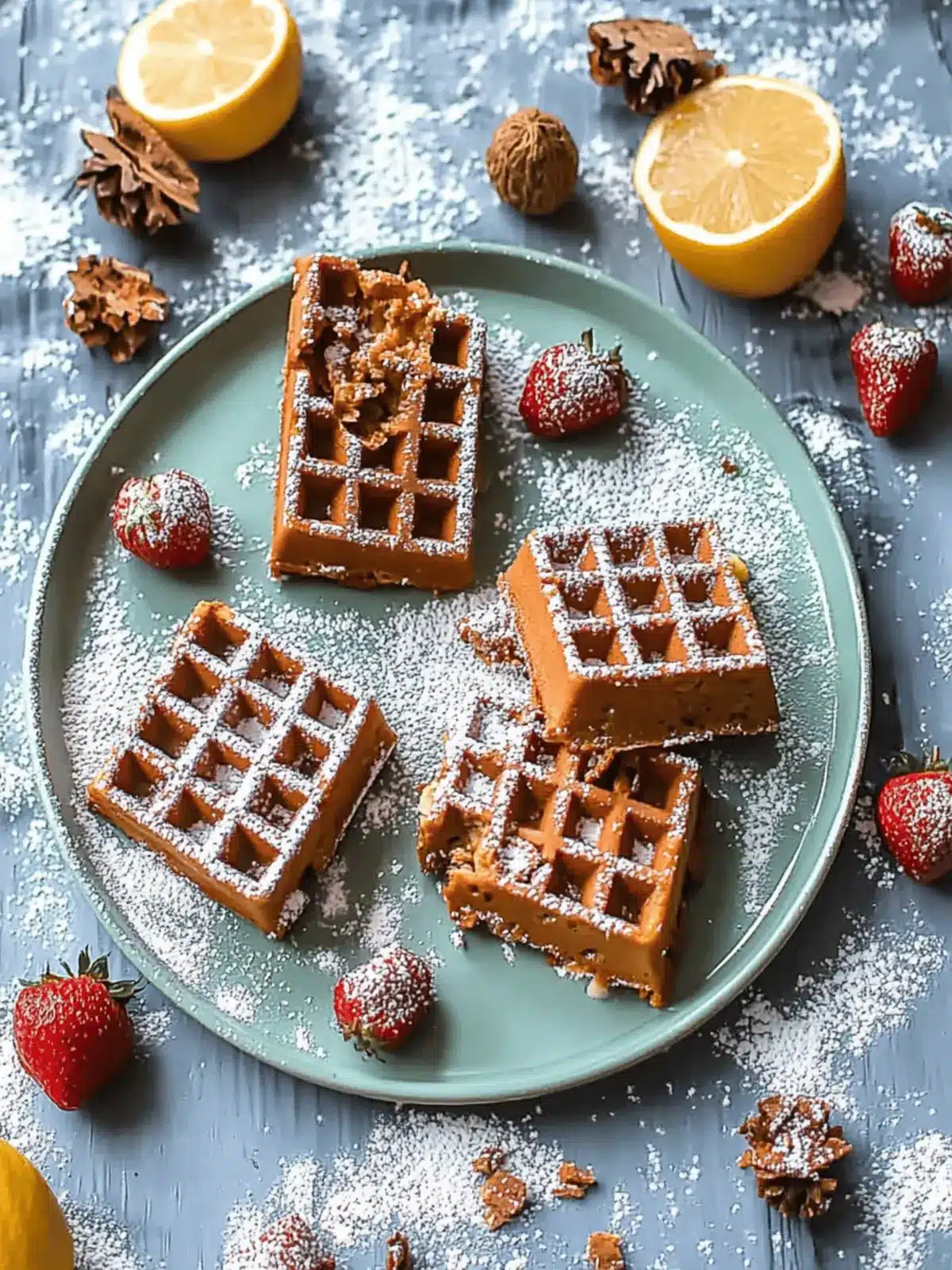 Lebkuchenwaffeln mit Puderzucker für Weihnachten 3 Lebkuchenwaffeln mit Puderzucker