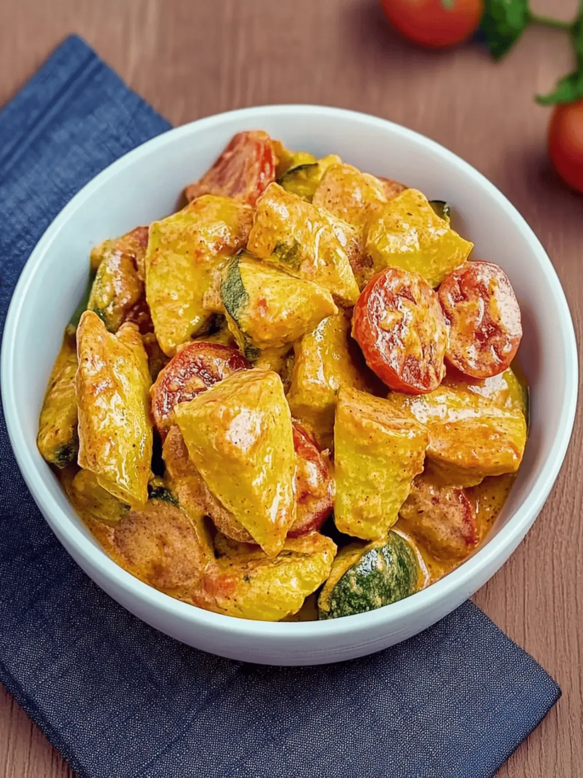 Creamy dumpling pan with zucchini and tomatoes