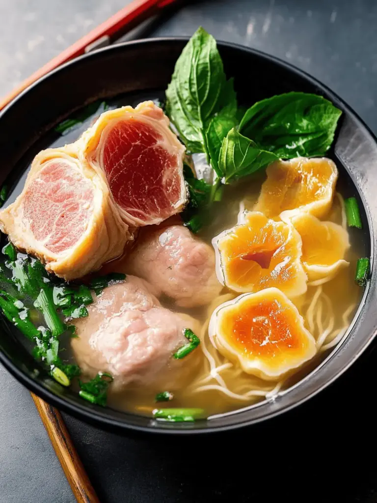 Wonton- und BBQ-Schweinefleisch-Nudelsuppe