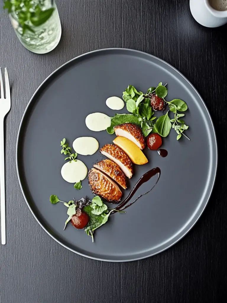 Krosse Ente mit Selleriepüree und Weintraubensalat