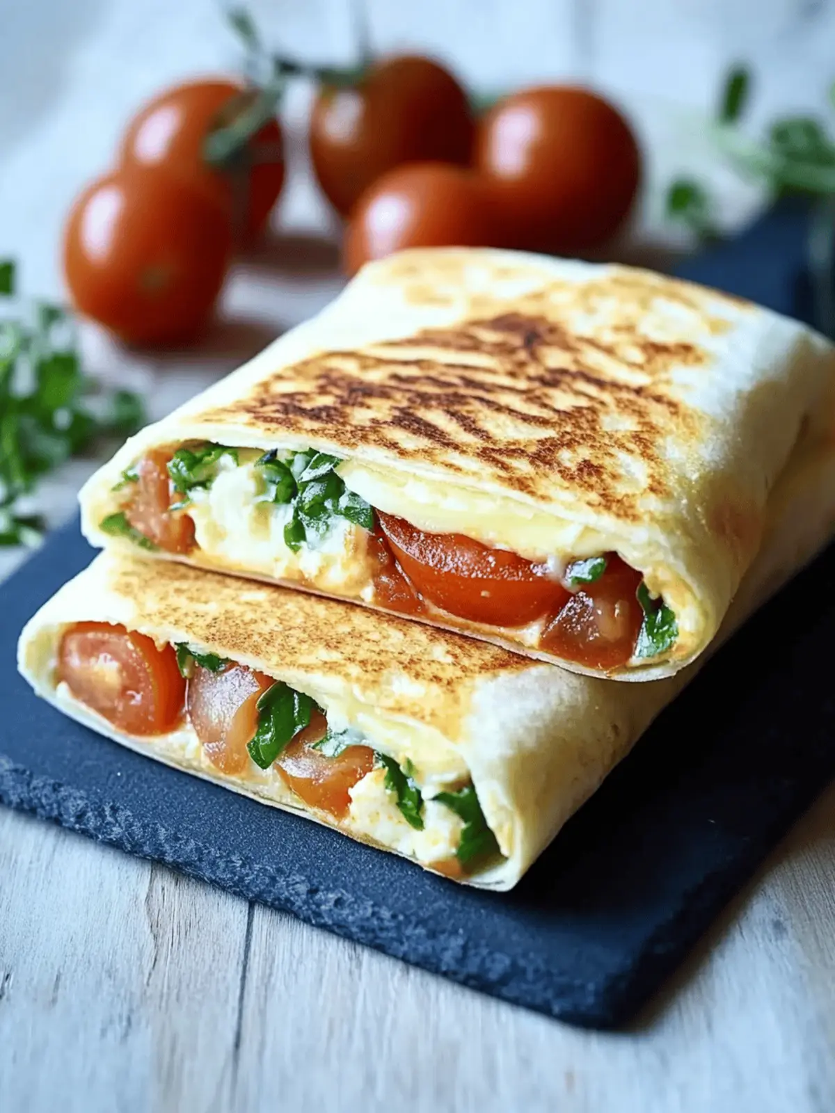 Frühstückswrap mit Ei, Käse und Tomaten