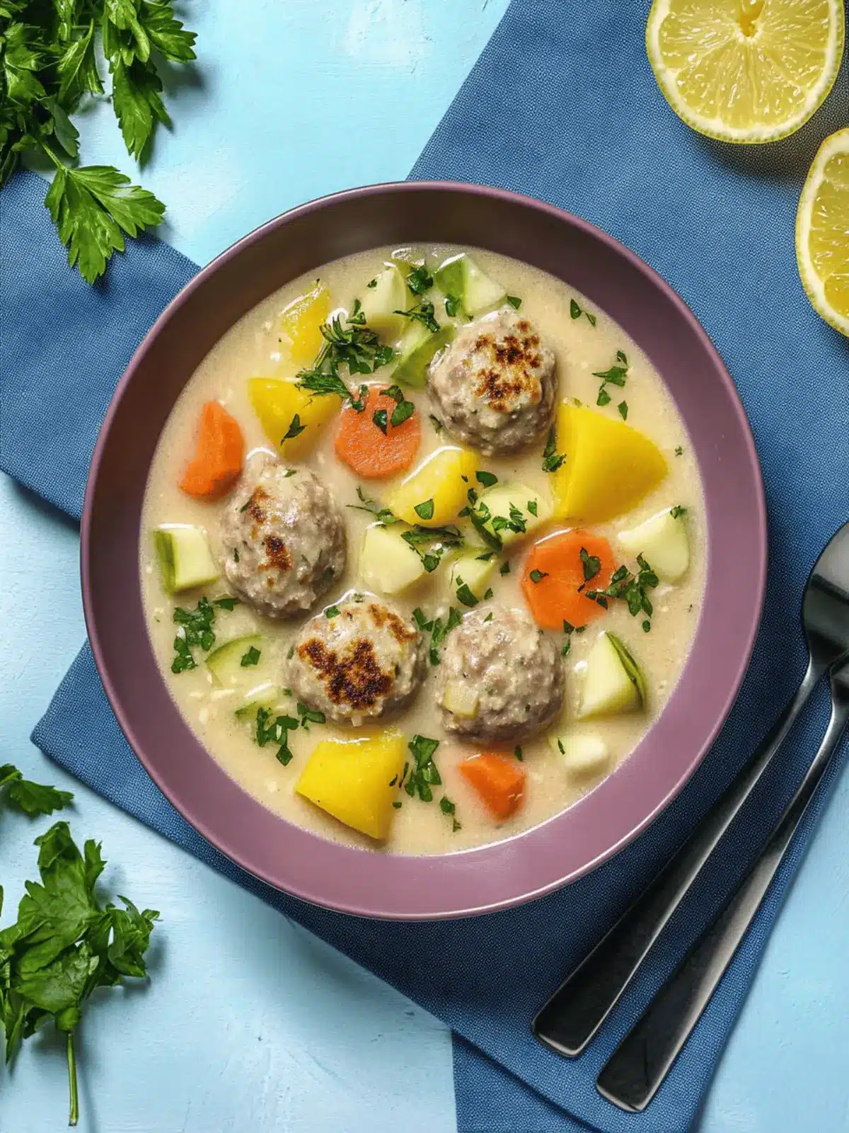 Kohlrabi Suppentopf mit Hackbällchen für die Familie 3 Kohlrabi Suppentopf mit Hackbällchen