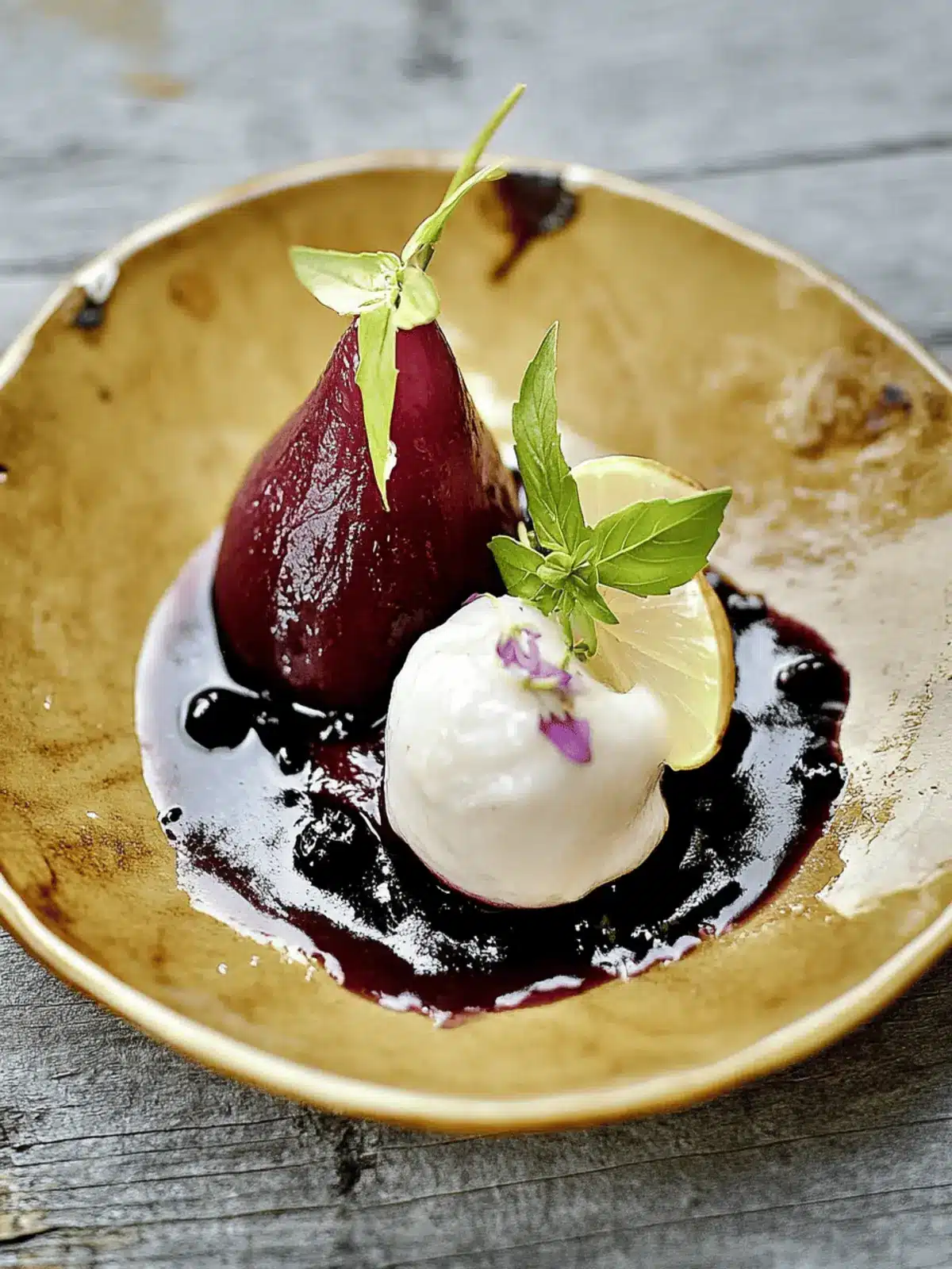 Birnen in Rotwein mit Vanilleeis verführt 2 Pear in red wine with vanilla ice cream