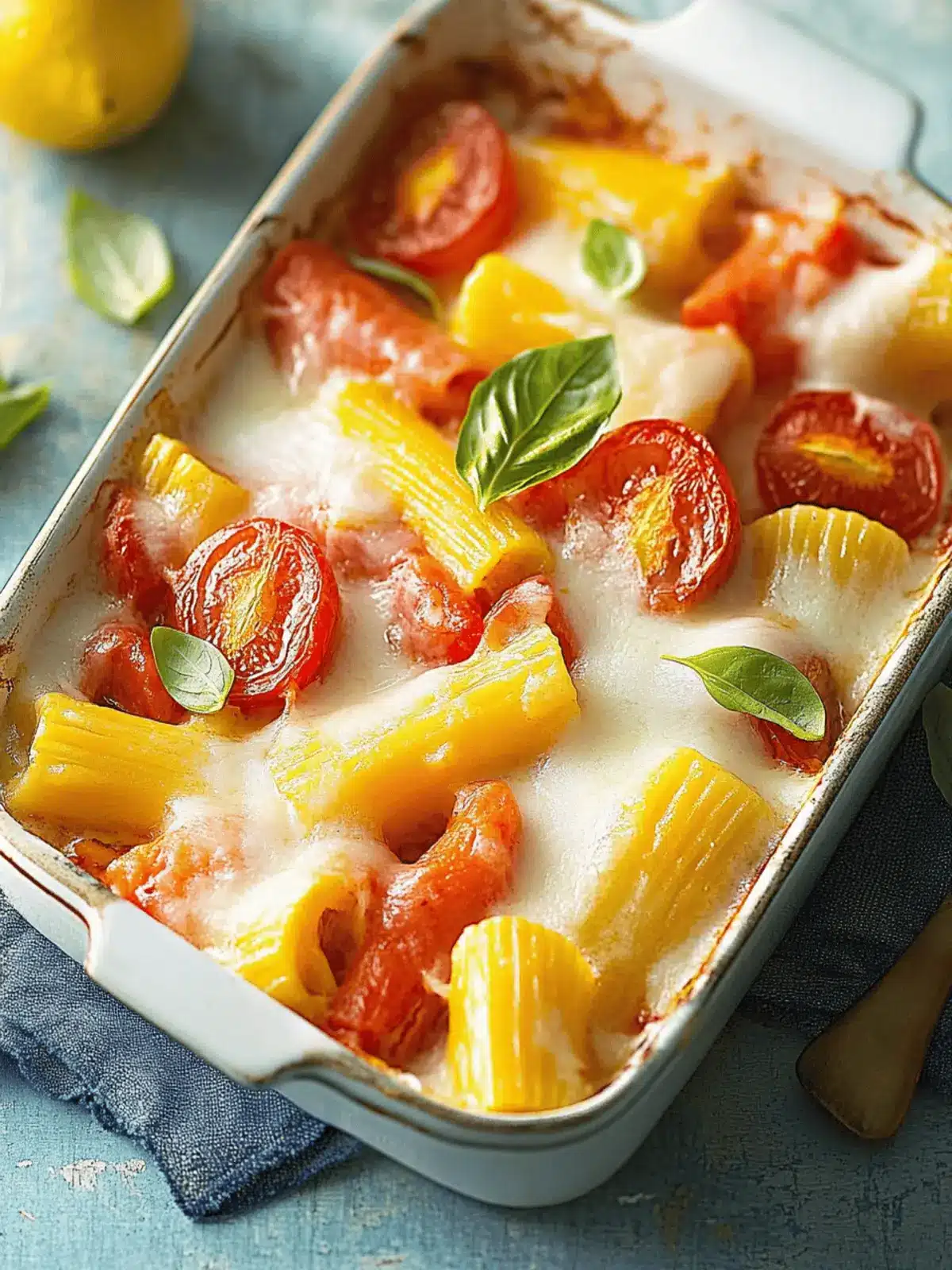 Cremiger Nudelauflauf mit Tomaten und Mozzarella