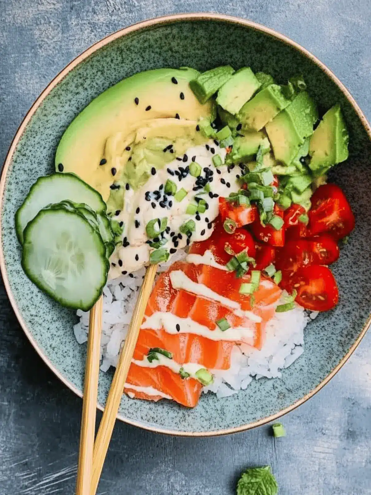 Bunte Sushi-Schüssel mit Lachs und Avocado