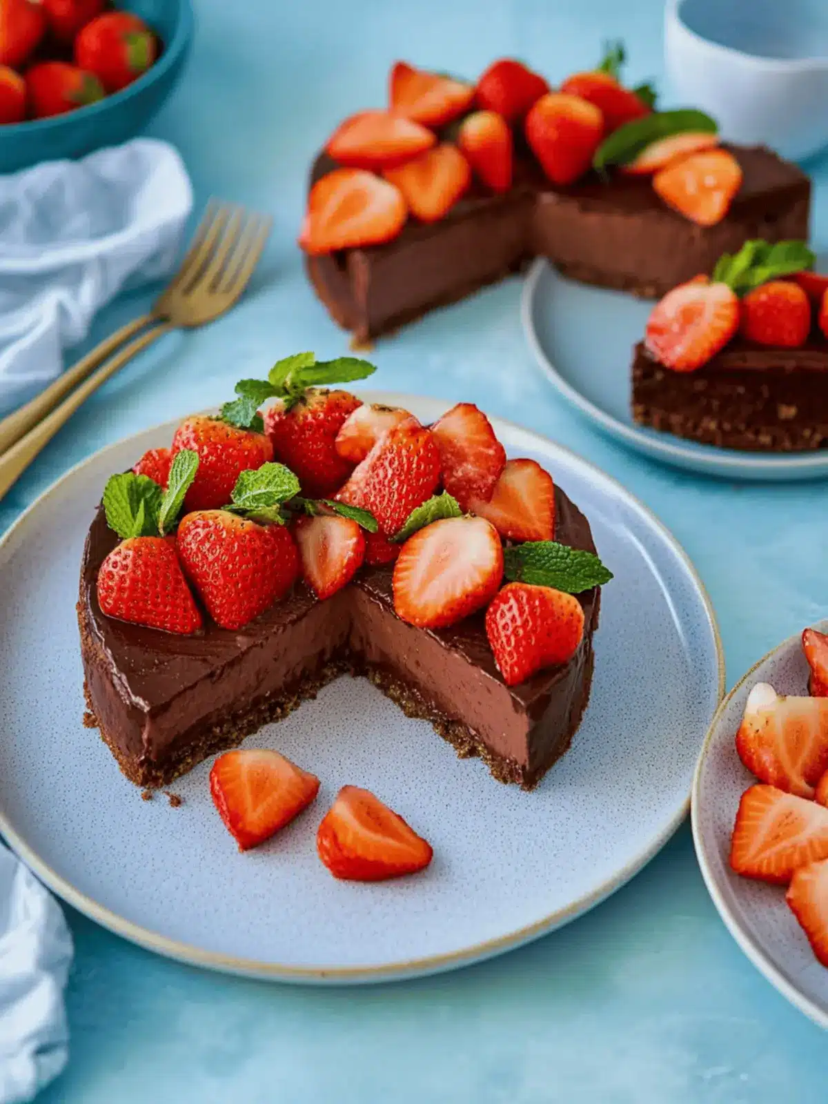 Creamy chocolate cheesecake with strawberries without base
