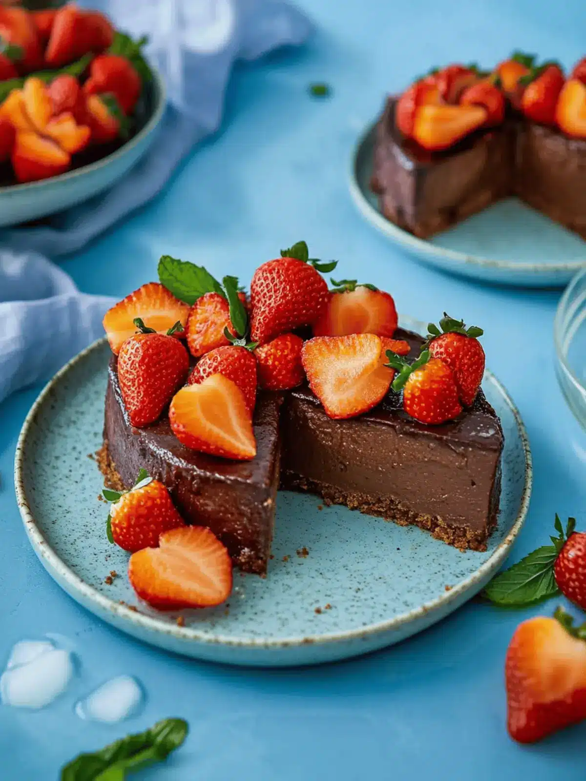 Creamy chocolate cheesecake with strawberries without base