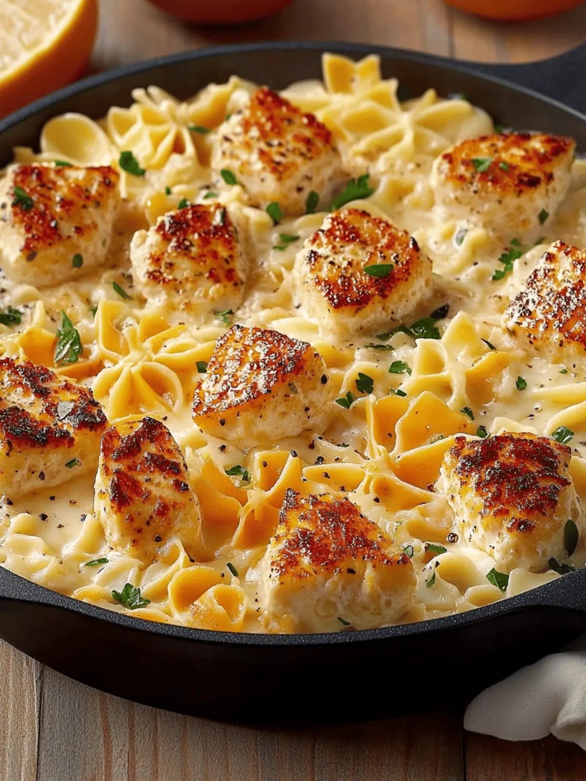 Cremige Hähnchen-Farfalle-Pfanne