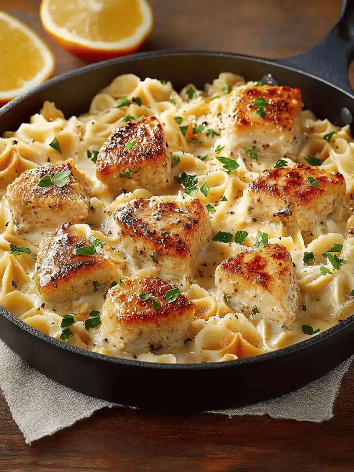 Cremige Hähnchen-Farfalle-Pfanne ganz einfach zubereiten 2 Cremige Hähnchen-Farfalle-Pfanne