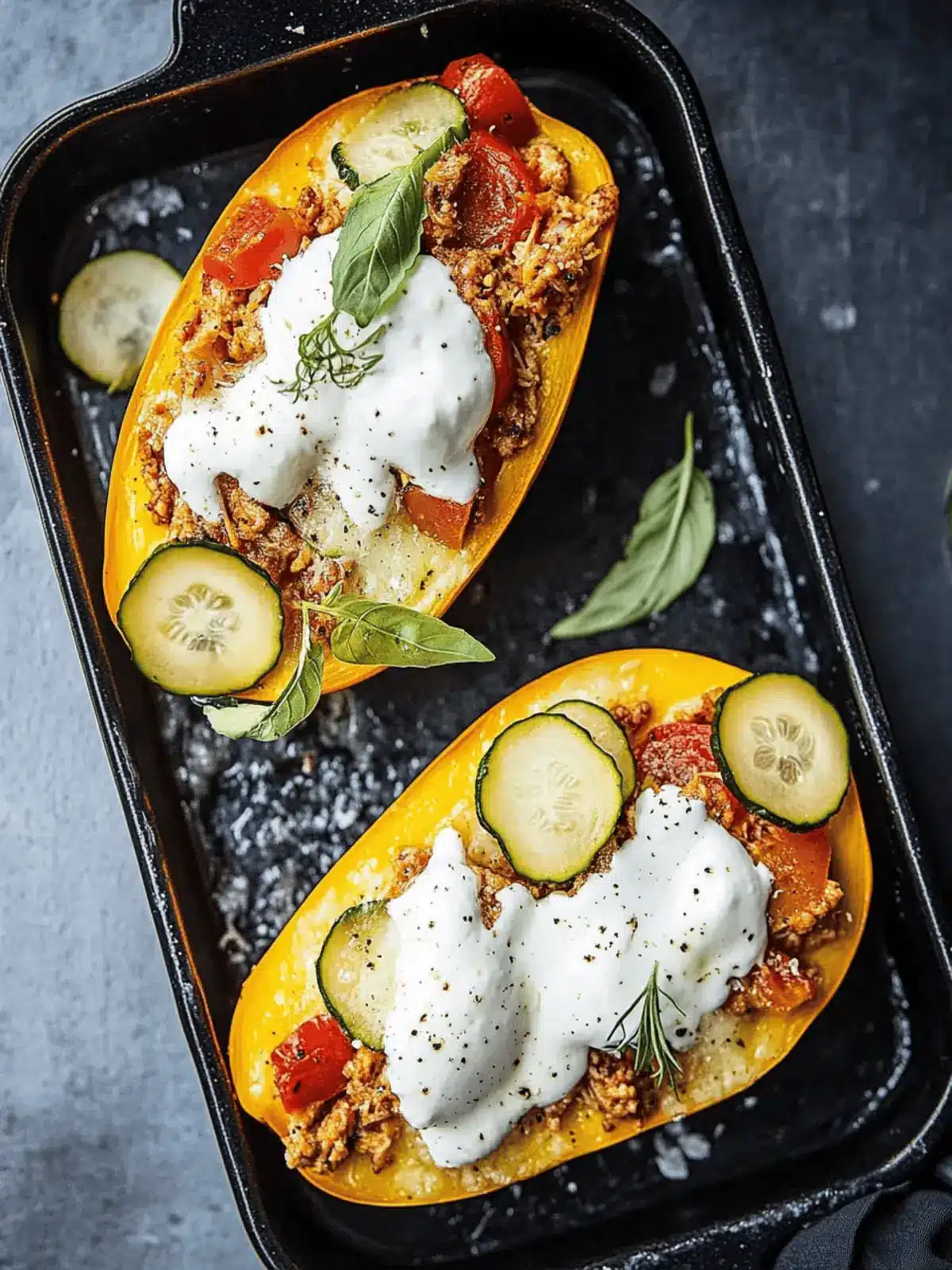 Cremige gefüllte Spaghettikürbis