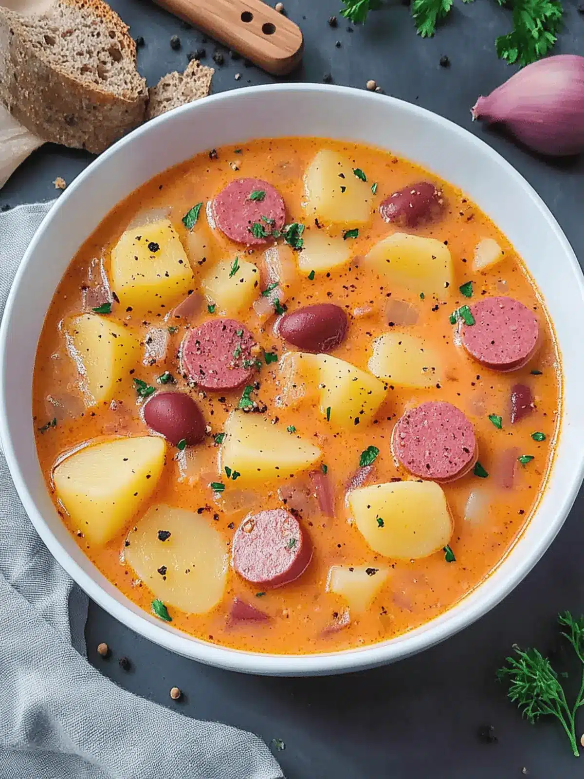 Kartoffelgulasch mit Würstchen für die Seele 2 Kartoffelgulasch mit Würstchen