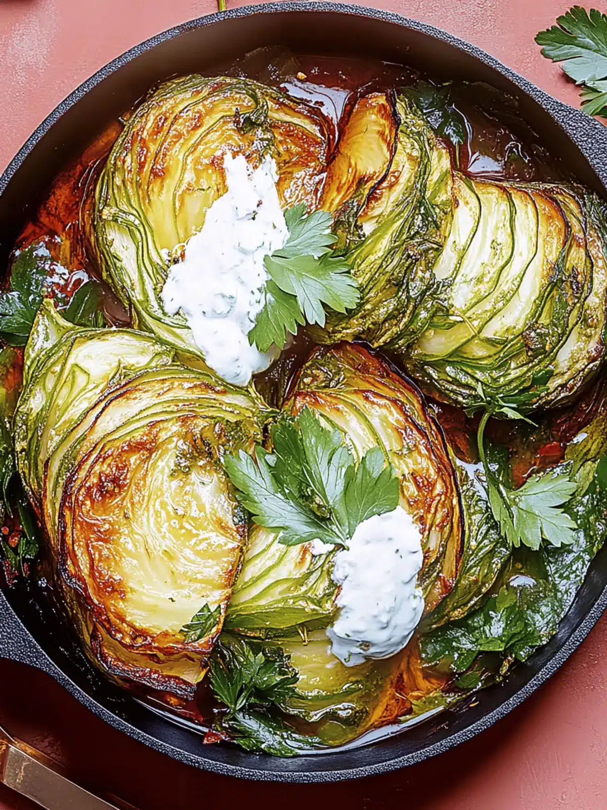 Gebackener Wirsing in dunkler Pilzrahmsauce 5 Gebratener Wirsing in einer dunklen Sahnesoße