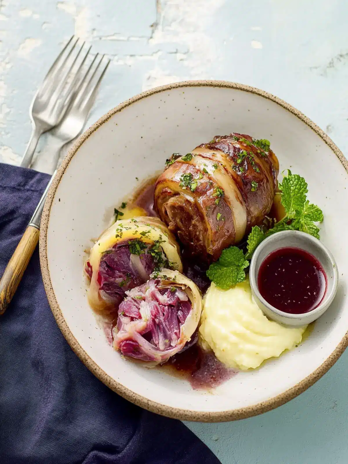Rinderrouladen mit Rotkohl und hausgemachten Knödeln 3 Rinderrouladen mit Rotkohl und hausgemachten Knödeln