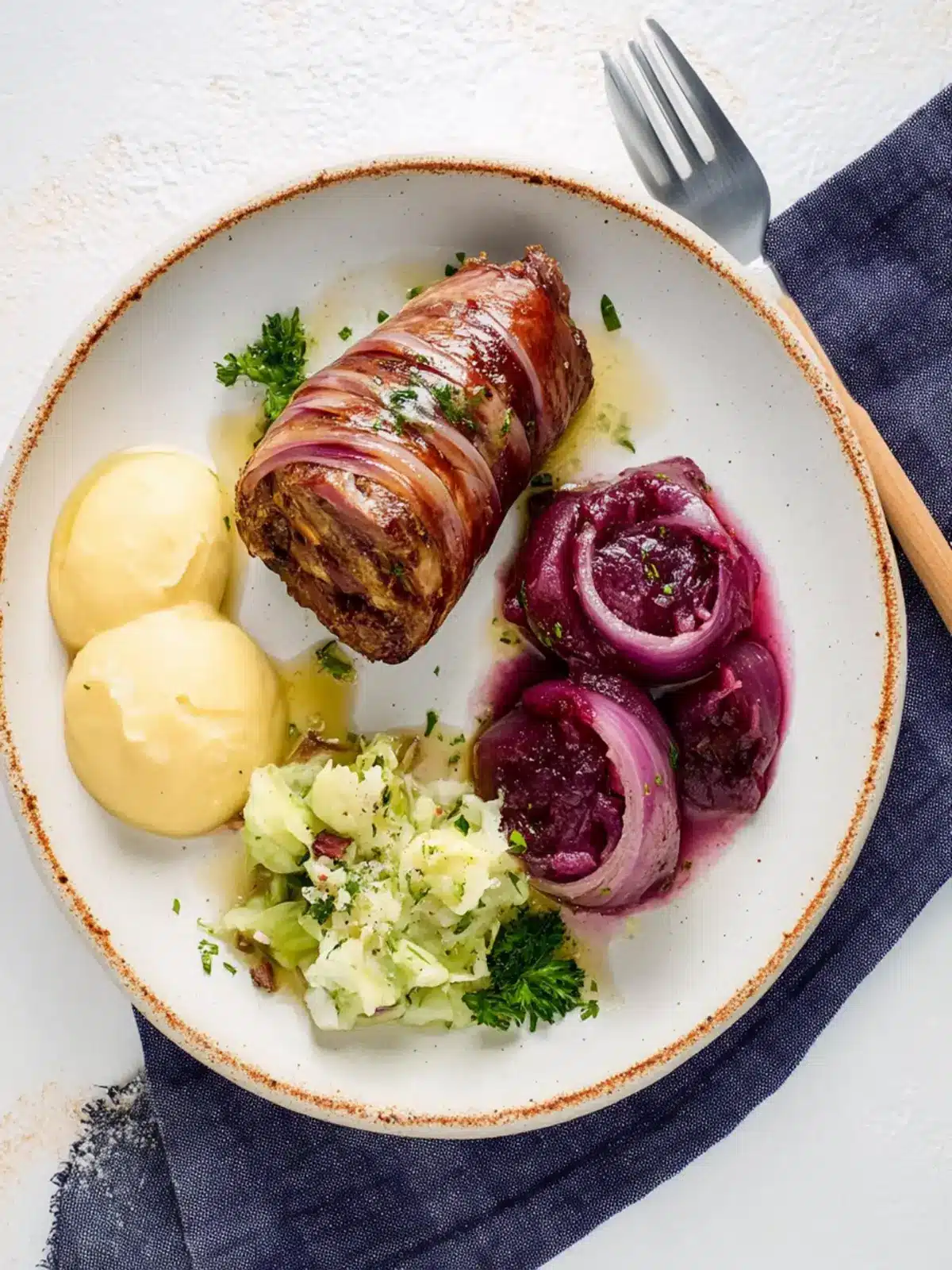 Rinderrouladen mit Rotkohl und hausgemachten Knödeln 4 Rinderrouladen mit Rotkohl und hausgemachten Knödeln