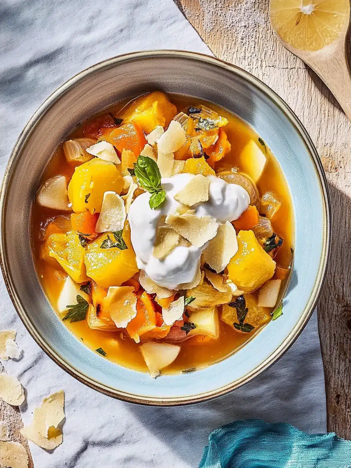 Cremiger Kürbiseintopf mit Mandeln und Spinat 2 Kürbiseintopf