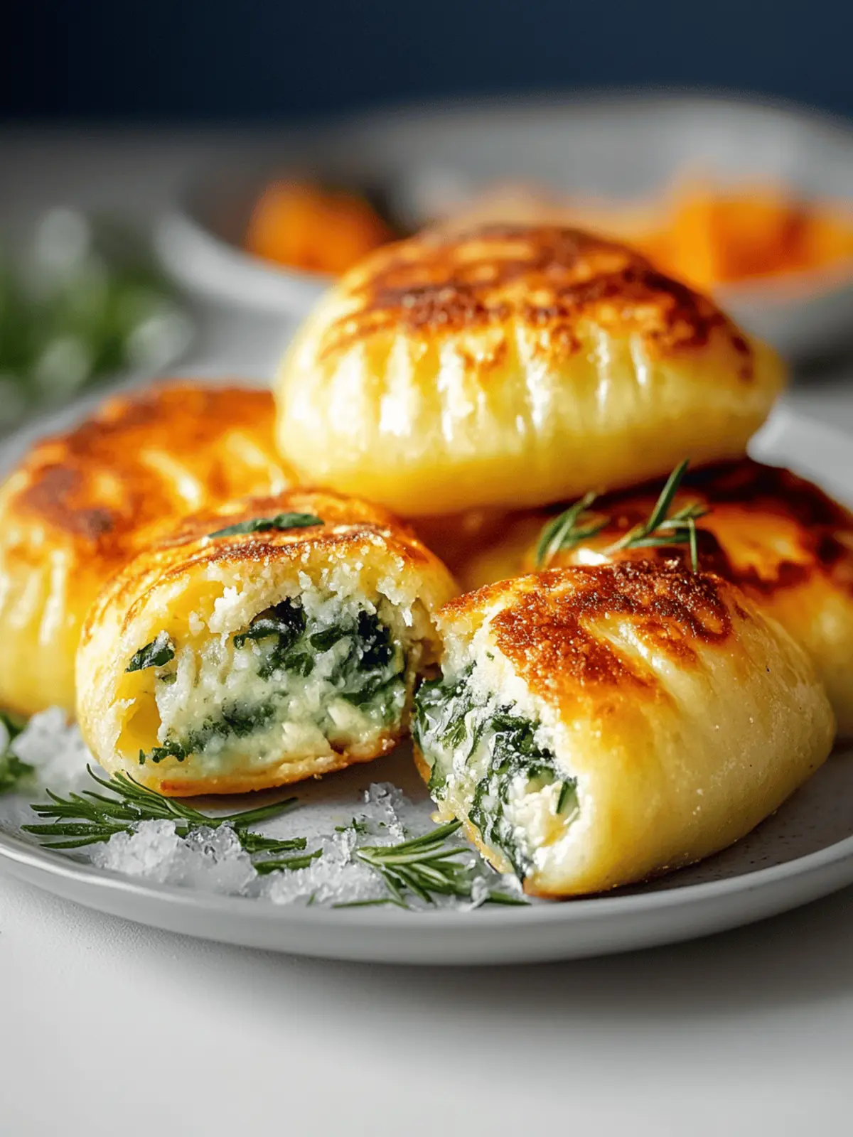 Potato pockets with cream cheese spinach filling