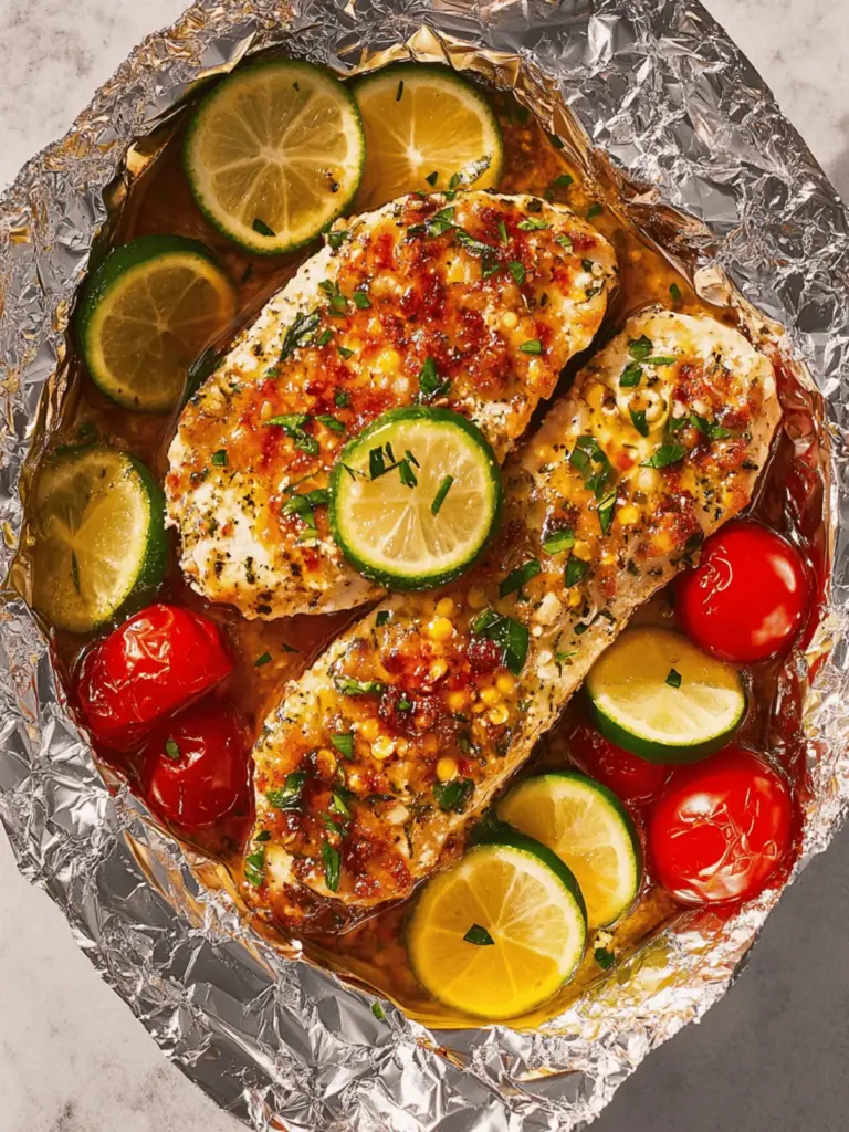 Honig-Senf-Hähnchen, Tomaten- und Zucchini-Folienpäckchen