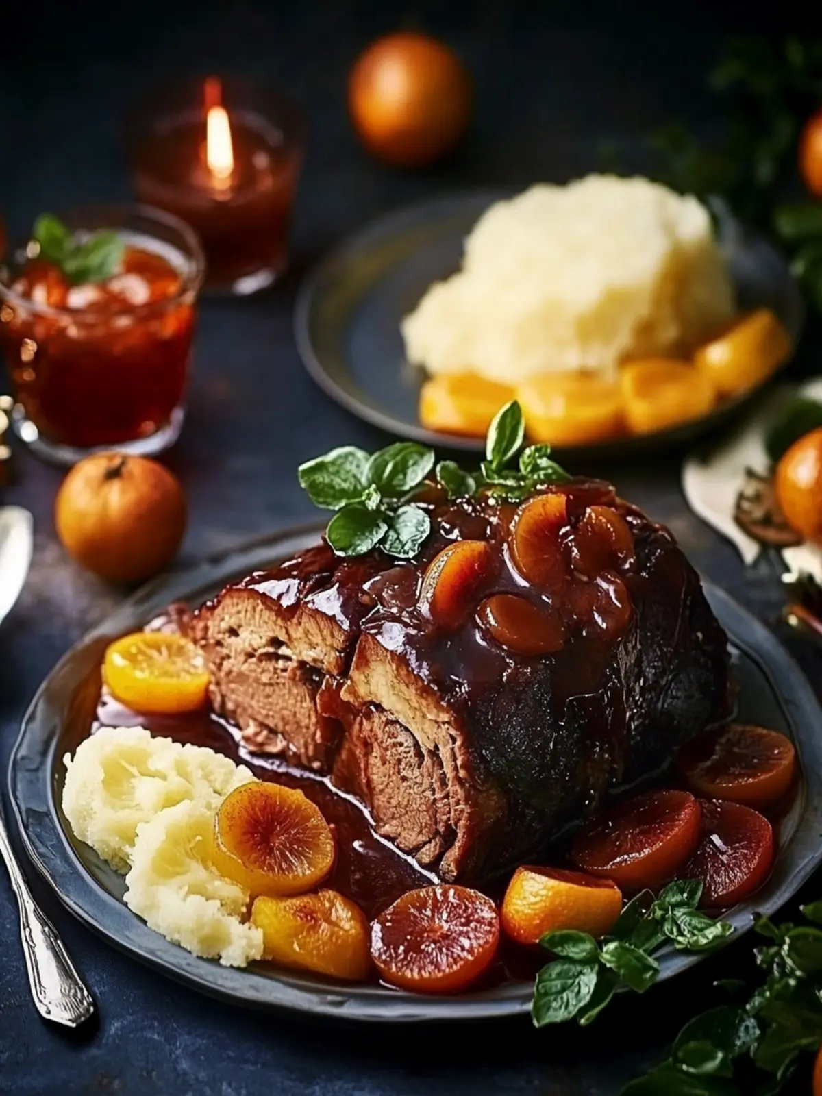 Christmas roast with red wine onion sauce