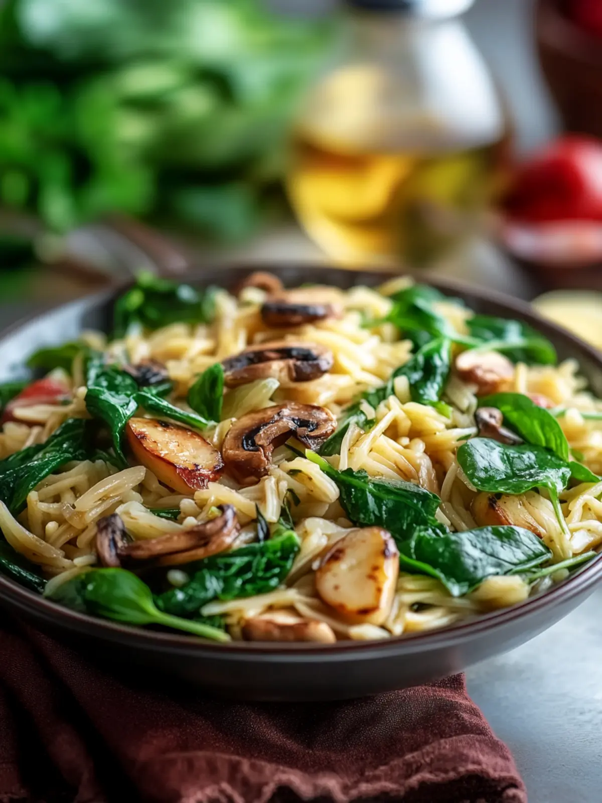 Spinat-Orzo-Pfanne mit Pilzen für ein schnelles Abendessen 4 Spinat-Orzo-Pfanne mit Pilzen