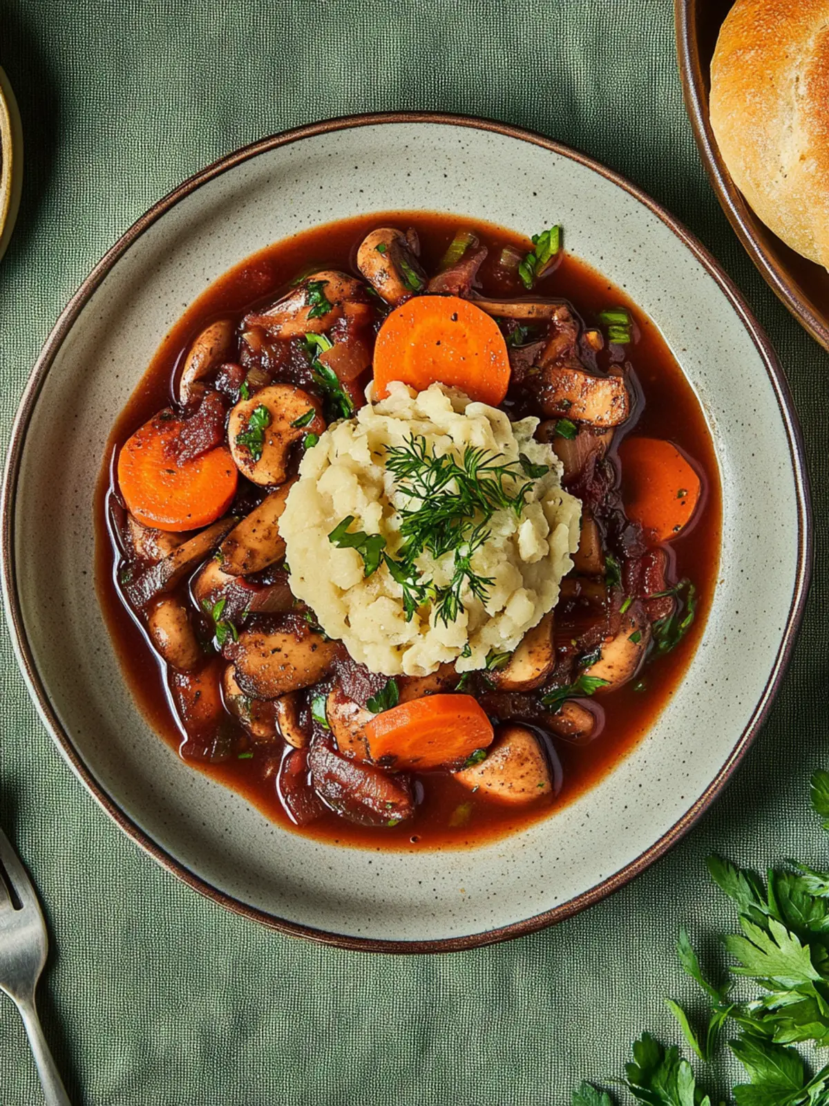 Veganer Gulasch mit Pilzen und Semmelknödeln genießen 4 Veganer Gulasch mit Pilzen und Semmelknödeln