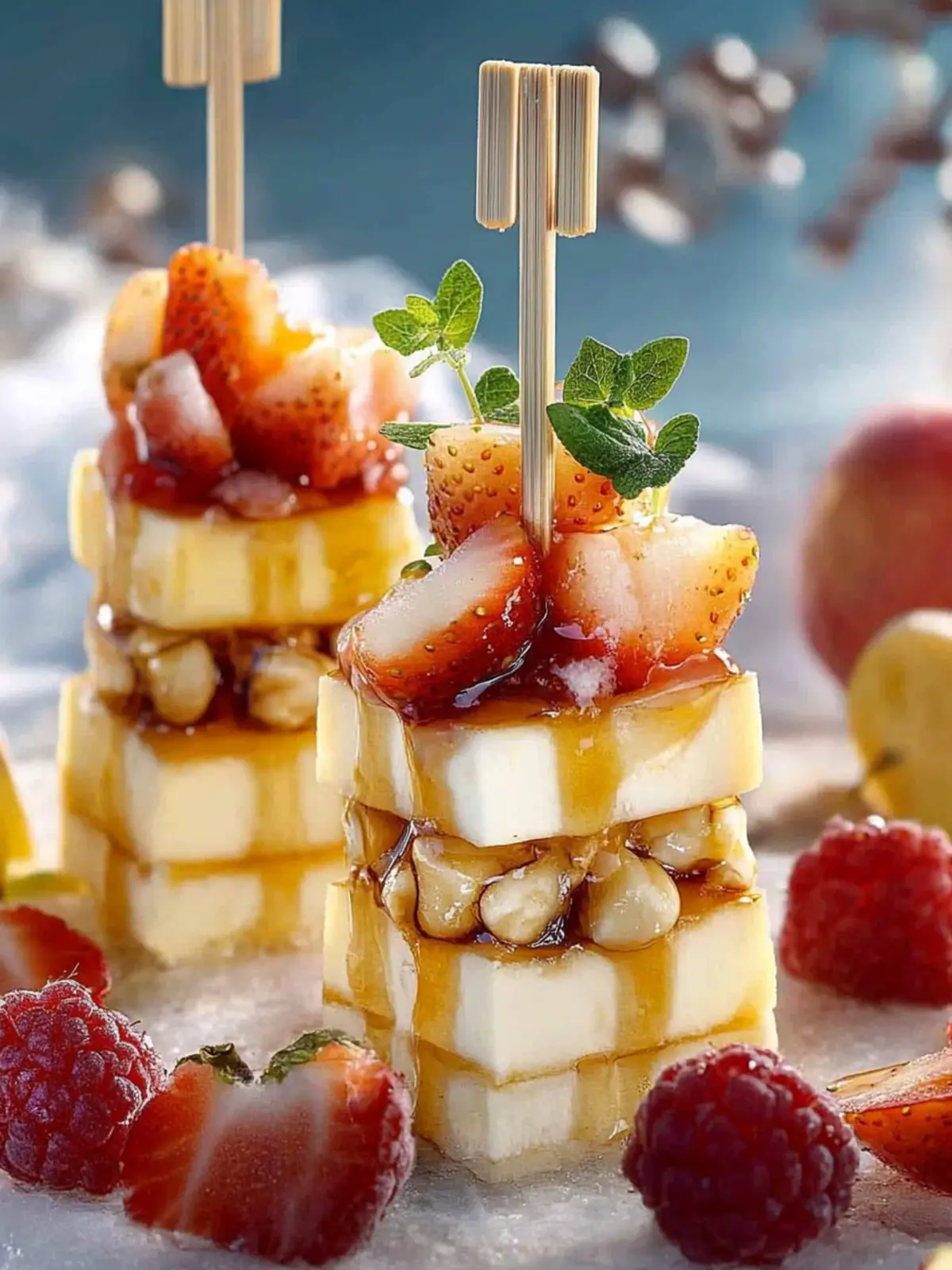 Apple-Camembert Spieße mit Walnüssen genießen 2 Apple-Camembert skewers with walnut