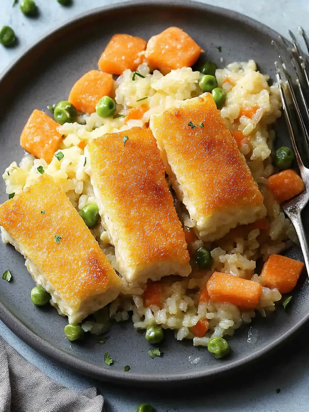 Fischstäbchen-Auflauf mit Reis und Gemüse für die ganze Familie 4 Fischstäbchen-Auflauf mit Reis und Gemüse