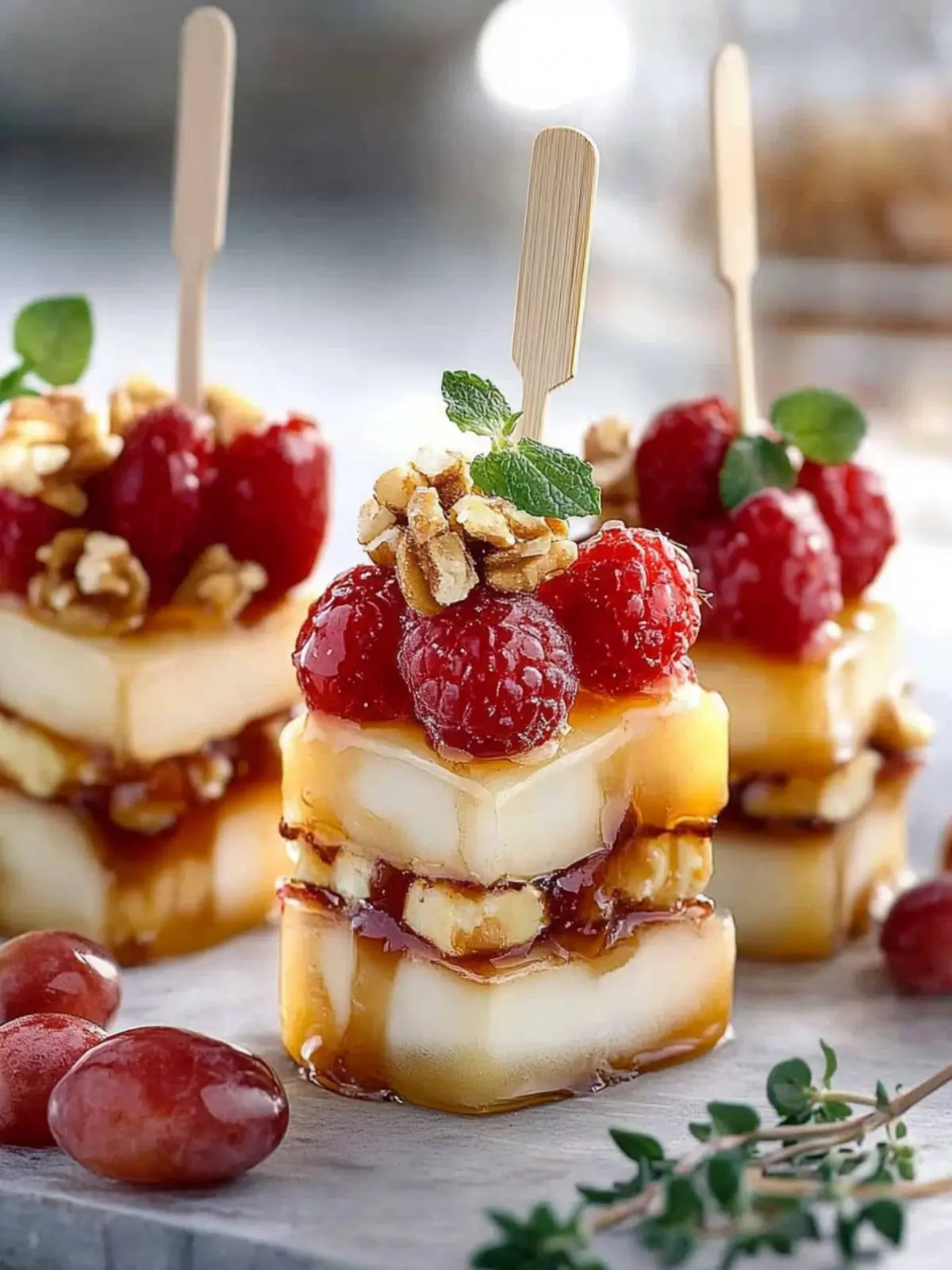 Apple-Camembert Spieße mit Walnüssen genießen 5 Apple-Camembert skewers with walnut