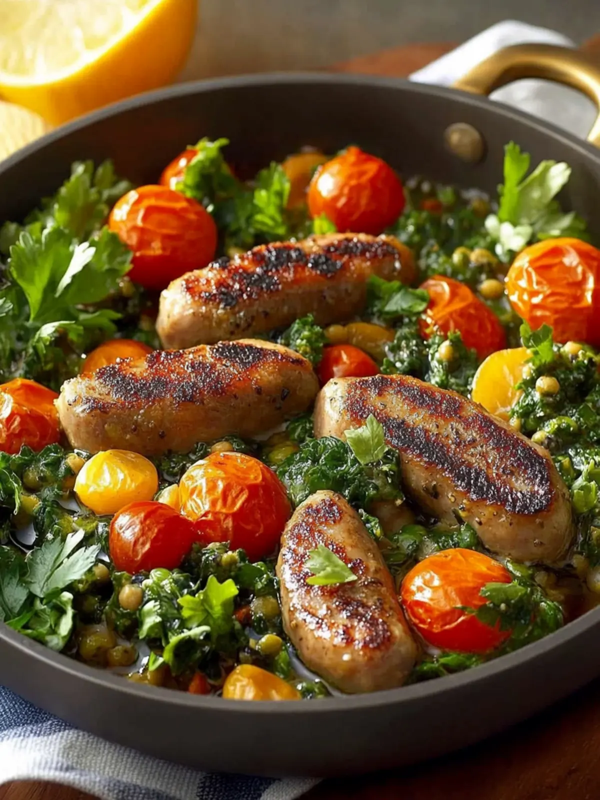 Pfannengericht mit Linsen, Grünkohl und Bratwürstchen für Leib und Seele 3 Pfannengericht mit Linsen, Grünkohl und Bratwürstchen