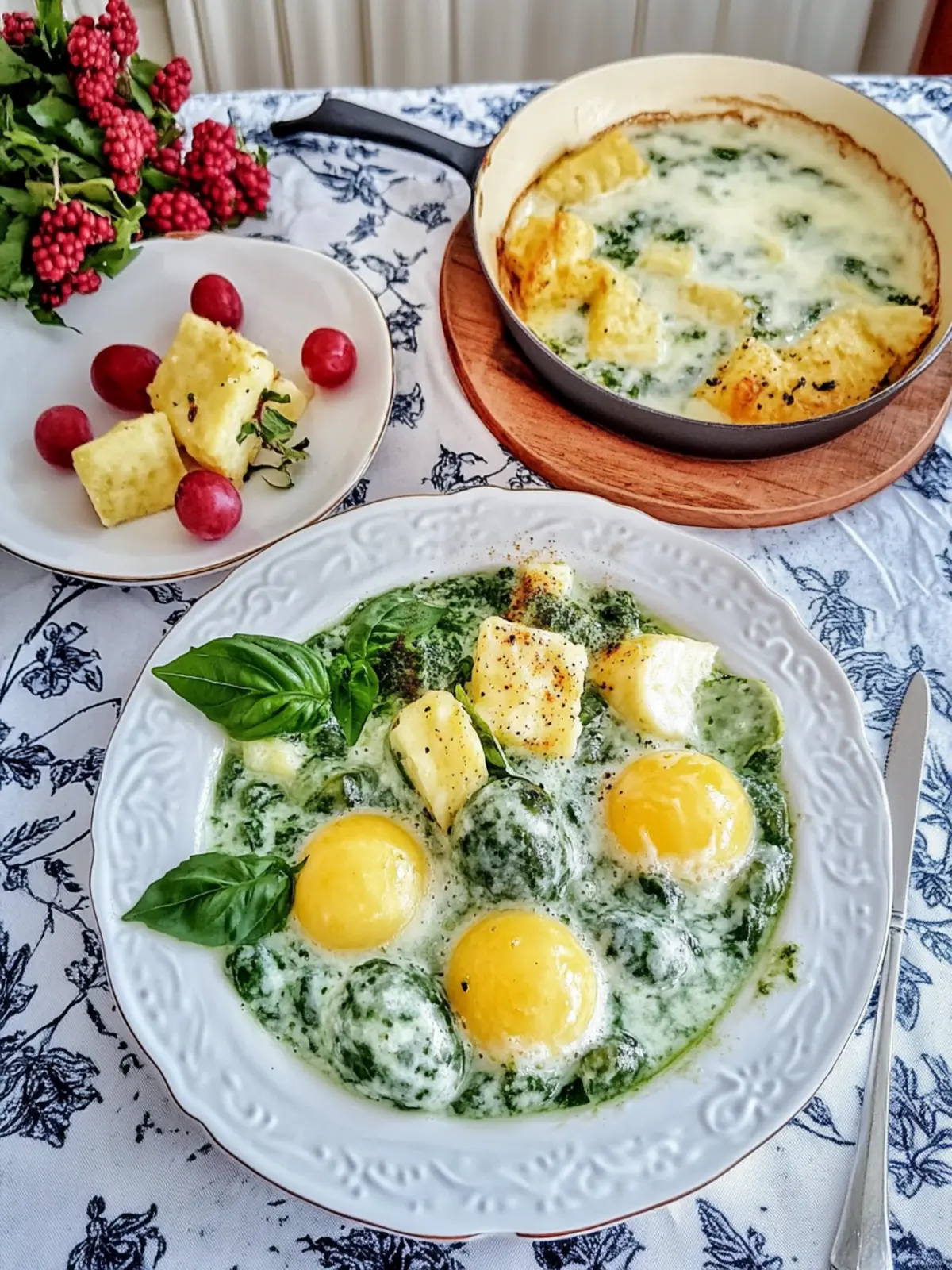 Mini Knödel Spinat Auflauf mit Käse leichten Genuss 2 Mini Knödel spinach casserole with cheese gratin