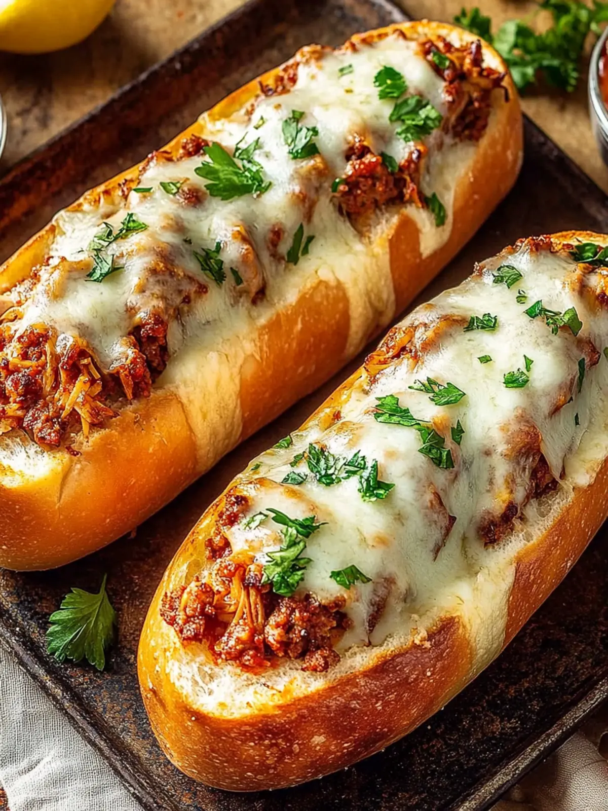 Überbackene Hackfleisch-Baguettes für den perfekten Genuss 4 Überbackene Hackfleisch-Baguettes