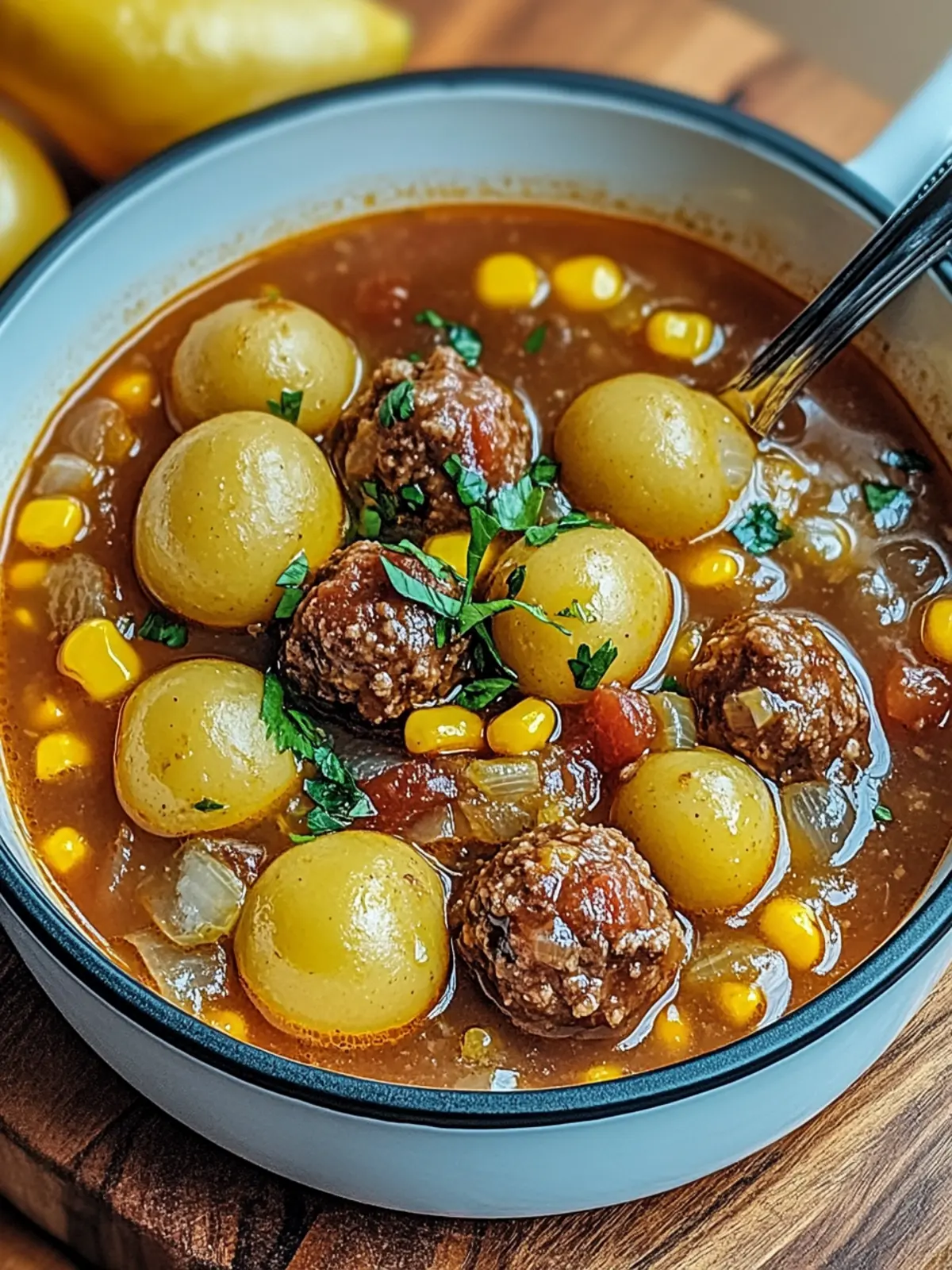 Hackbällchen-Eintopf mit Paprika, Mais & Kidneybohnen 2 Hackbällchen-Eintopf mit Paprika, Mais & Kidneybohnen